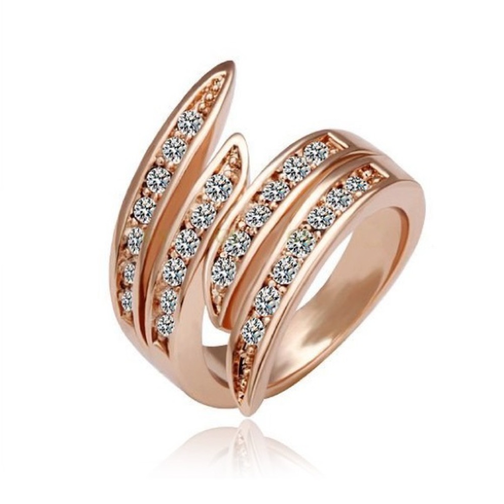 Gold Rhinestone Feather Style Women's Ring